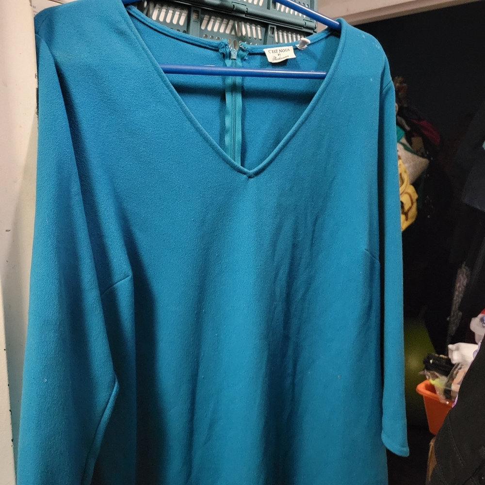 DRESS LONG SLEEVE PLUS SIZE WOMEN'S BLUE 1X (16/18)